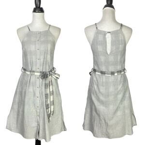 Nectar Clothing | Gray & White Stripe Plaid Belted A-line Summer Dress